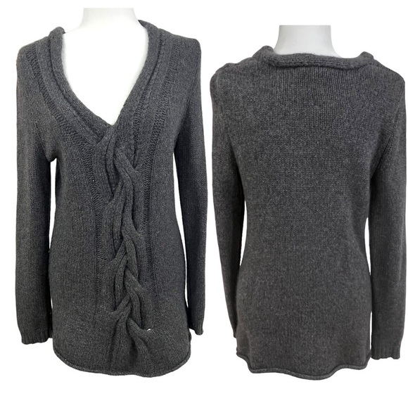 C for Bloomingdale’s Sweaters - Bloomingdales C Cashmere V Neck Gray Braided Sweater Medium